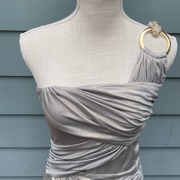 Sky gold snake embellished one shoulder body con cocktail club dress - Picture 4 of 9